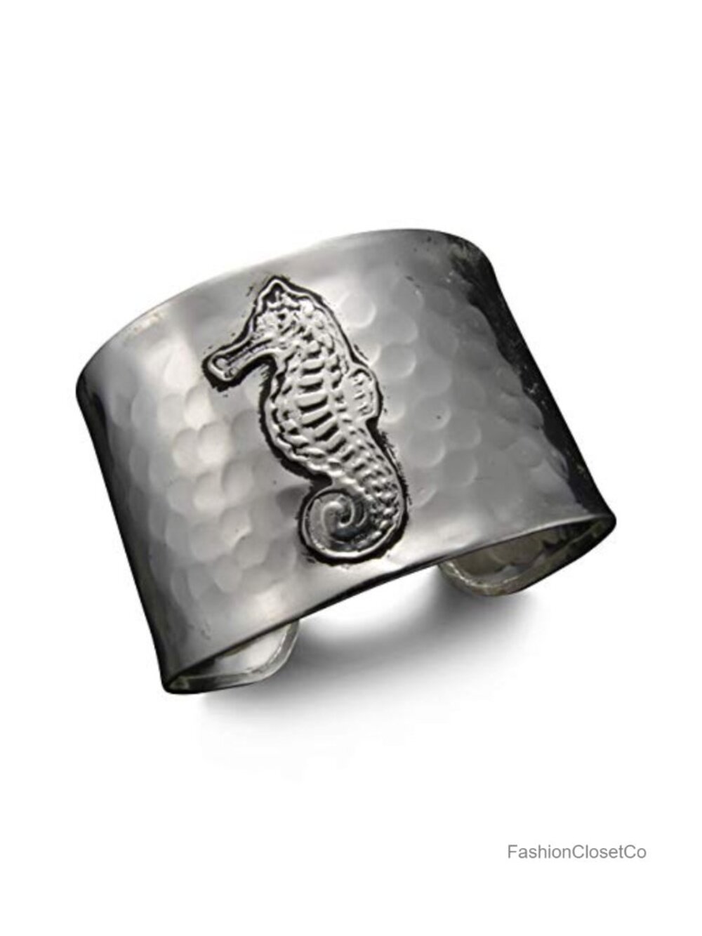 Silver-Plated Sea Horse Wide Cuff Bracelet Modern Style